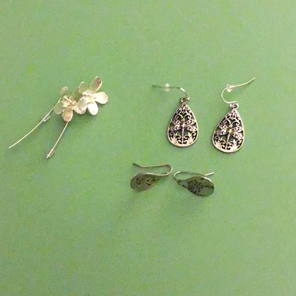Dragonfly, dandelion and flower earrings set of 3 New